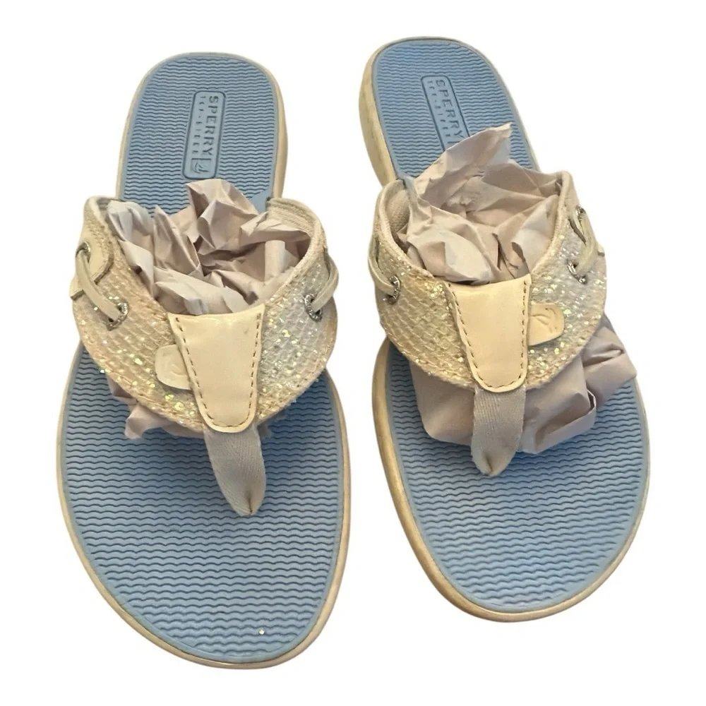 EUC Sperry Women's Tan and Blue Sandals